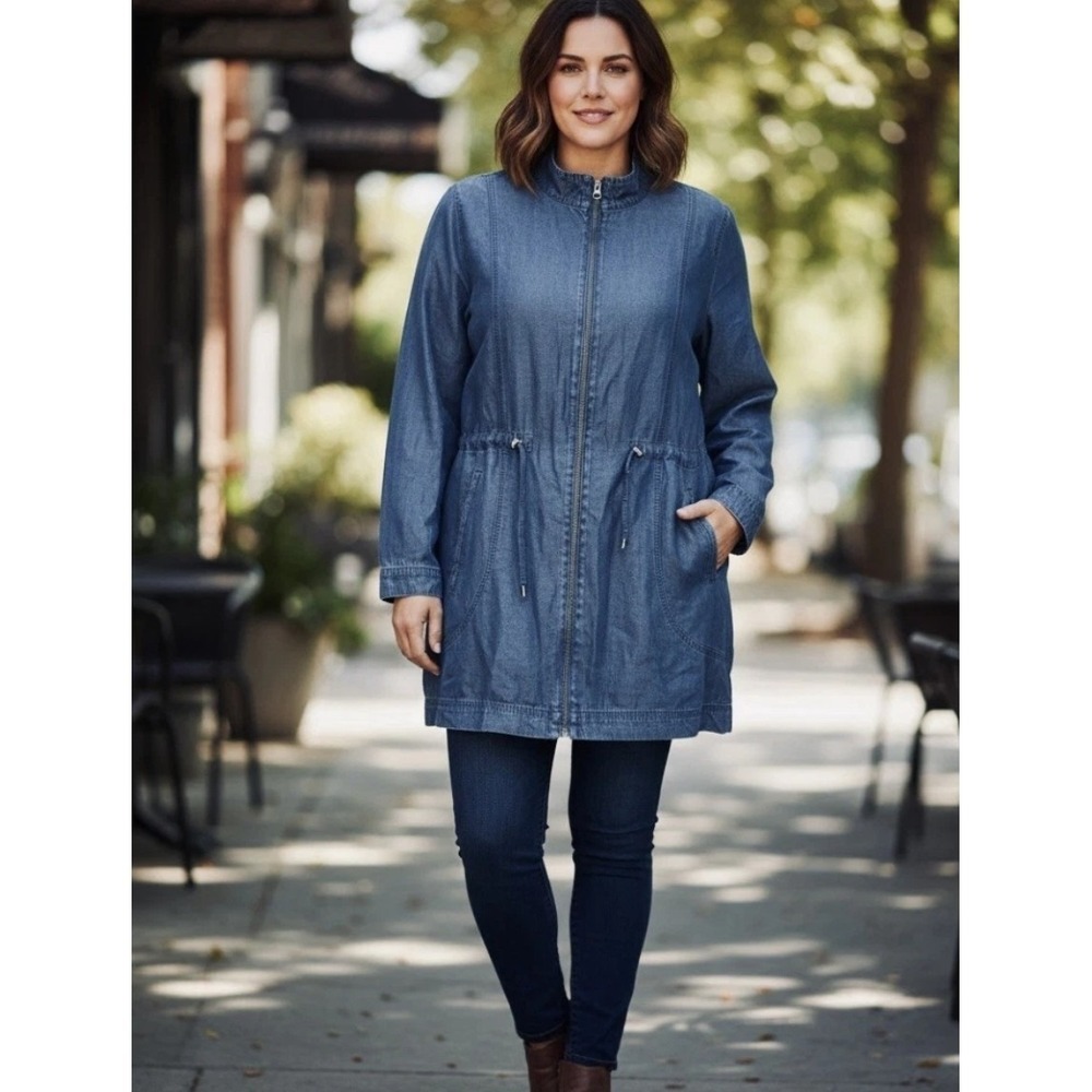 J‎ Jill Denim L Jacket Tencel Chambray Utility Minimalist Lagenlook Drawstring